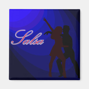 Silhouettes of Salsa dancers with blue background Magnet