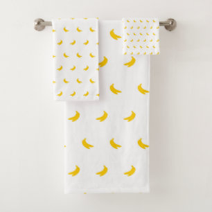 Silhouettes of Small Yellow Bananas on White Bath Towel Set