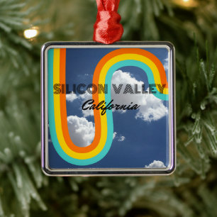 Silicon Valley California Retro Rainbow and Clouds Metal Tree Decoration
