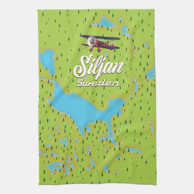Siljan Lake Sweden map Tea Towel (Vertical)