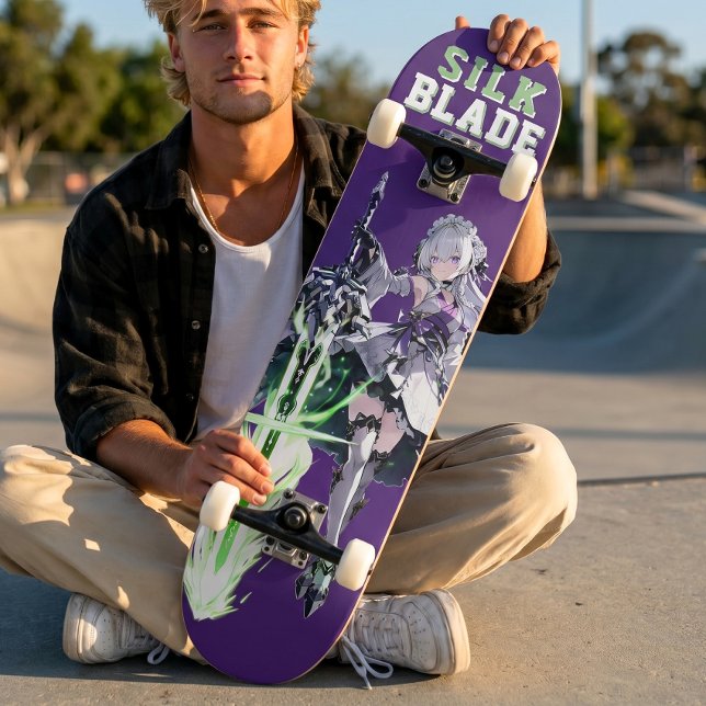SILK BLADE Anime Samurai Girl - Deep Purple Skateboard (Trucks and wheels are customization options and are not included in the price.)