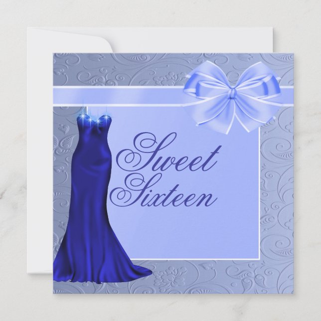 Silk Blue Dress & Bow Birthday Invitation (Front)