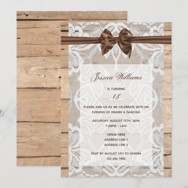 Silk Bow & Lace Birthday Invitation (Front/Back)