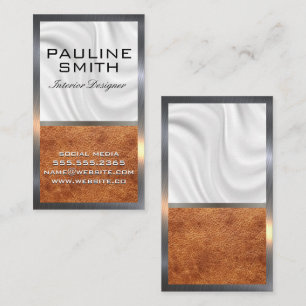 Silk Drapery   Brown Leather   Metal Border Business Card