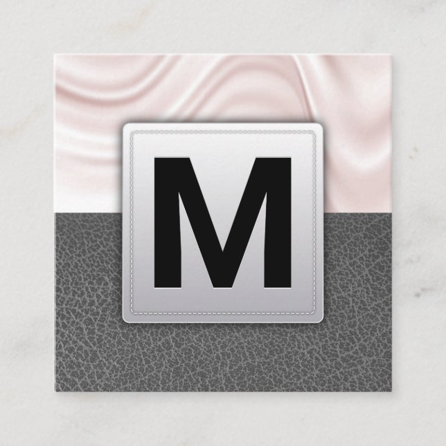 Silk Drapery | Grey Leather Square Business Card (Front)
