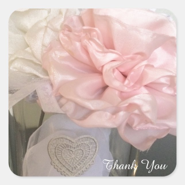 Silk Fabric Flowers Thank You Square Sticker (Front)