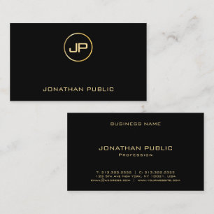 Silk Finish Elegant Black & Gold Modern Monogram Business Card