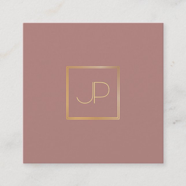 Silk Finish Gold Monogram Template Luxury Modern Square Business Card (Front)