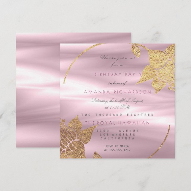 Silk Floral Glam Lily Gold Purple Birthday Party Invitation (Front/Back)