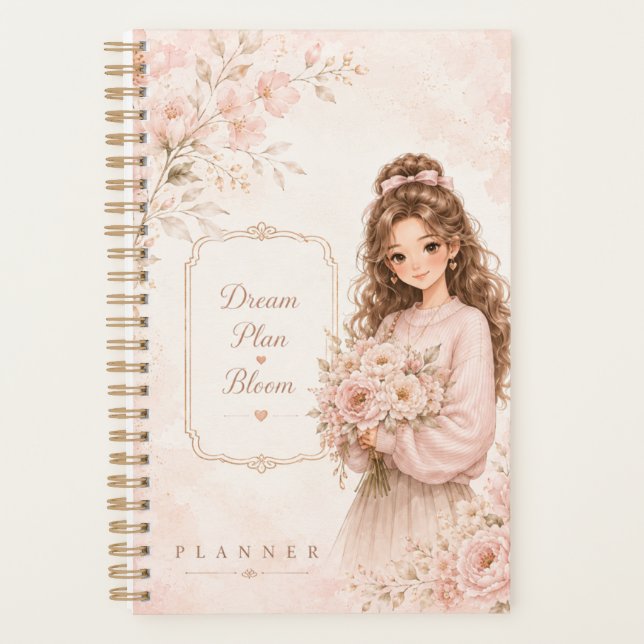 Silk Garden Cute Pastel Floral Notebook Planner (Front)