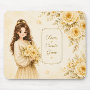 Silk Garden Yellow Pastel Floral Mouse Pad