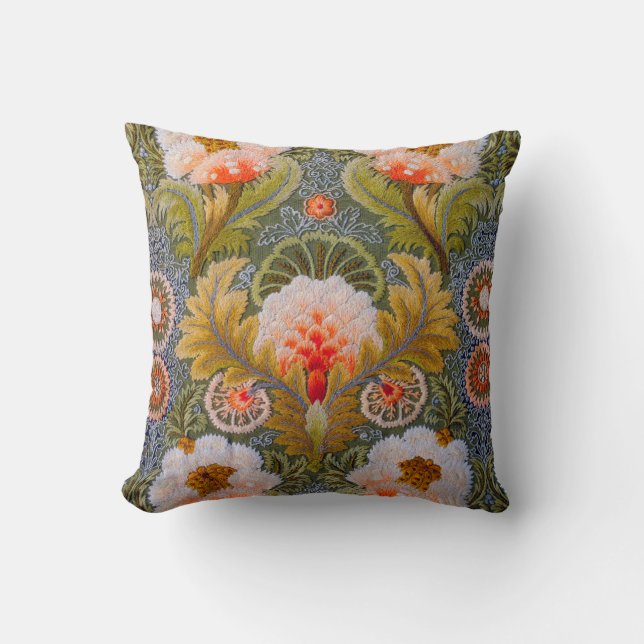 Silk Green Embroidery Art Cushion (Front)