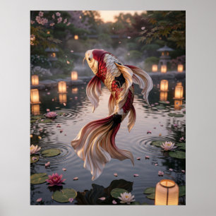 Silk Koi Lantern Pond Poster