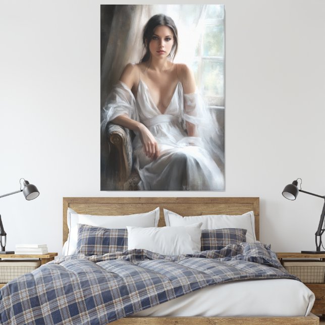 Silk & Light: Window Portrait Canvas Print (Insitu(Bedroom))