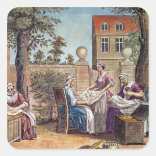 Silk-Making, engraved by J. Hinton Square Sticker