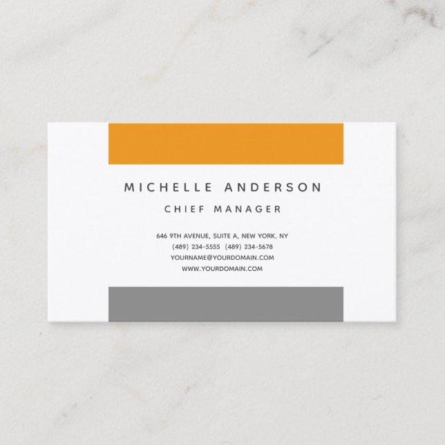 Silk Modern Grey Orange Professional Minimalist Business Card (Front)