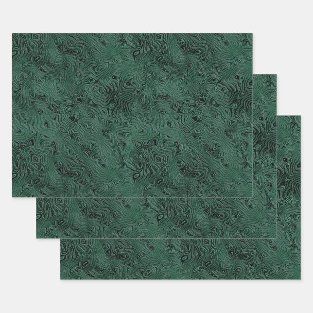 Silk Moire Small Pattern in Forest Green Wrapping Paper Sheet (Set)