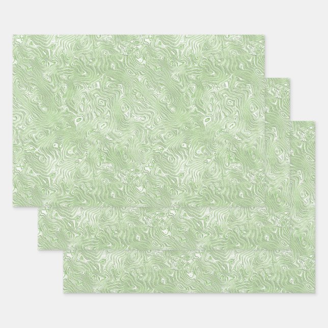 Silk Moire Small Pattern in Lime Green Wrapping Paper Sheet (Set)