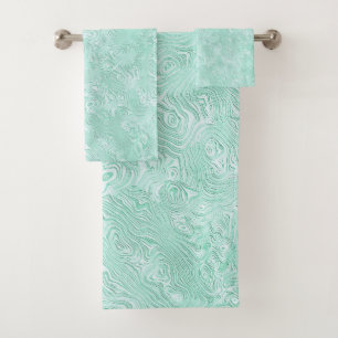 Silk Moire Small Pattern in Mint Green Bath Towel Set