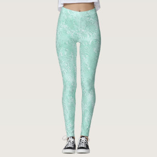 Silk Moire Small Pattern in Mint Green Leggings