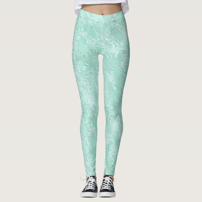 Silk Moire Small Pattern in Mint Green Leggings (Front)