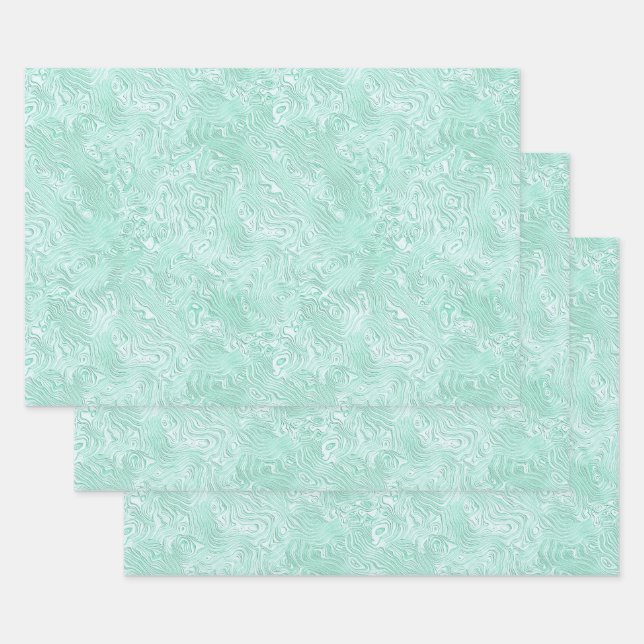 Silk Moire Small Pattern in Mint Green Wrapping Paper Sheet (Set)