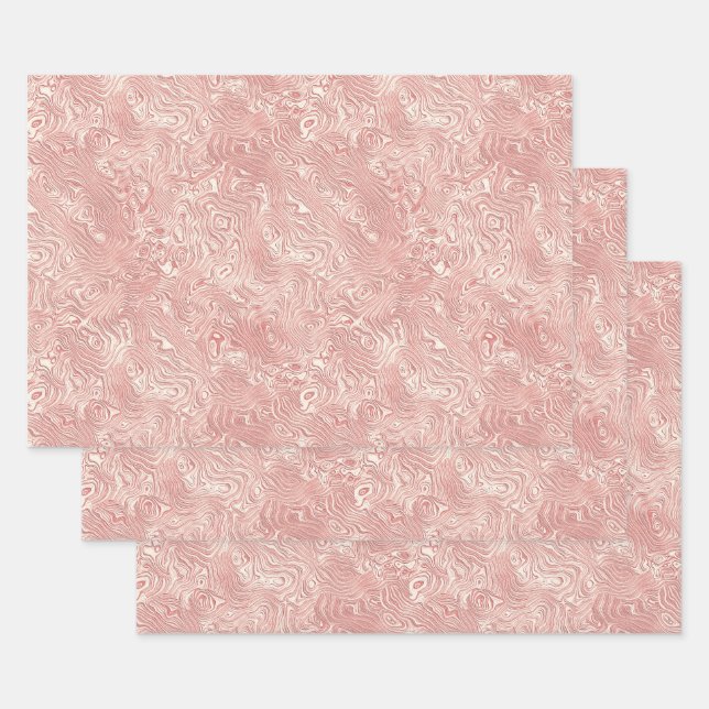 Silk Moire Small Pattern in Peach Wrapping Paper Sheet (Set)