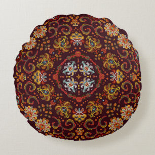 Silk neck scarf, eastern pattern round cushion