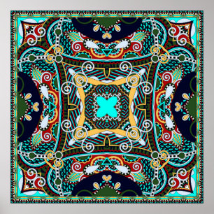 silk neck scarf or kerchief square pattern design  poster