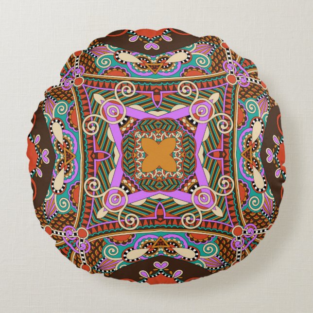silk neck scarf or kerchief square pattern design  round cushion (Front)