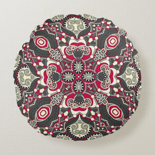 silk neck scarf or kerchief square pattern design  round cushion (Front)