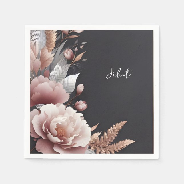 Silk Pink Boho Peony Dusty Rose Bridal Shower Napkin (Front)