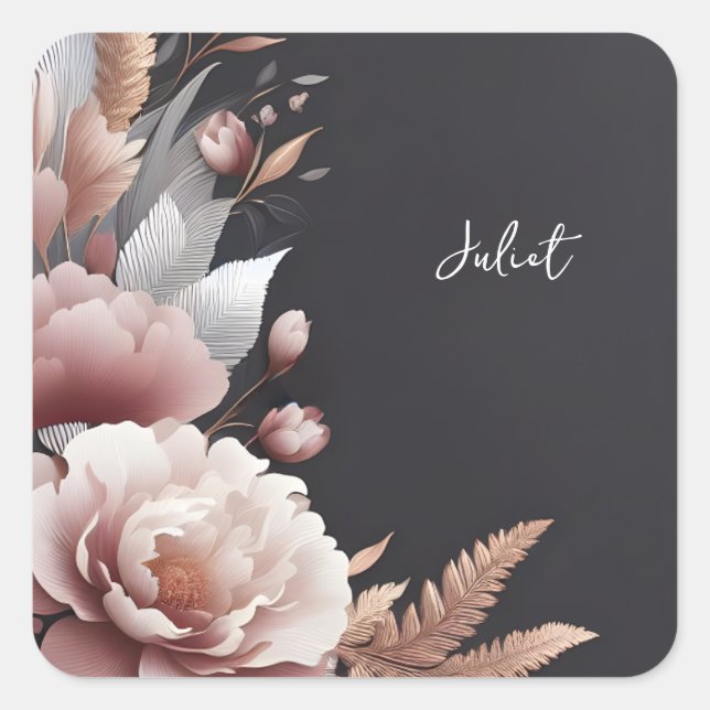 Silk Pink Boho Peony Dusty Rose Bridal Shower Square Sticker (Front)