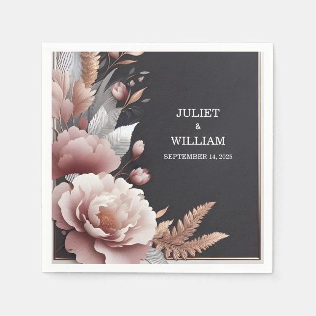 Silk Pink Boho Peony Garden Dusty Rose Wedding Napkin (Front)