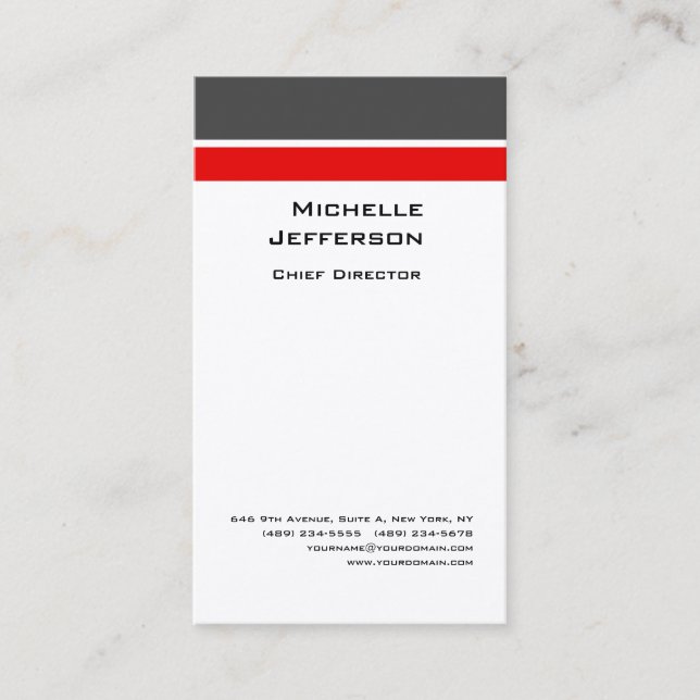Silk Professional Modern Grey Red White Business Card (Front)