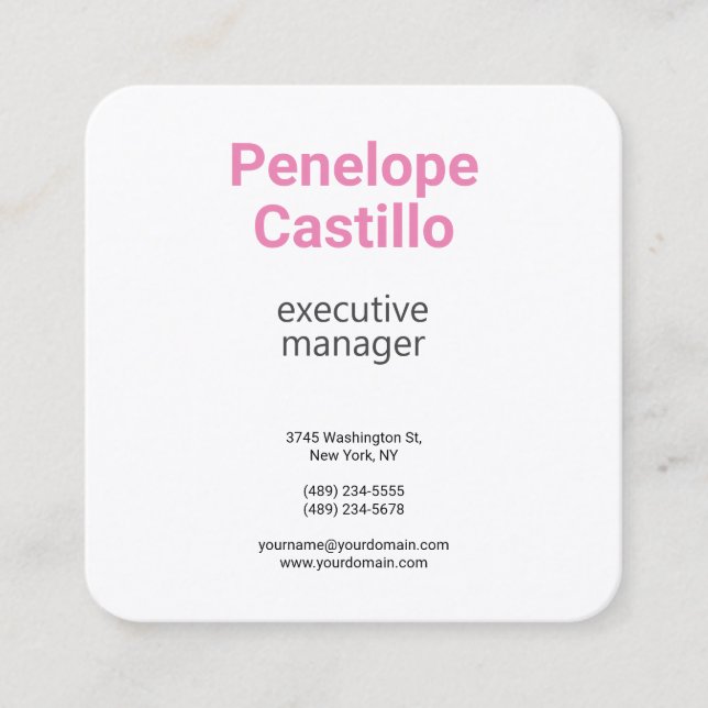 Silk Professional Modern Simple Plain Feminine Square Business Card (Front)