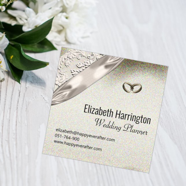 Silk Ribbon, Lace Elegant Modern Wedding Planner Square Business Card (Creator Uploaded)