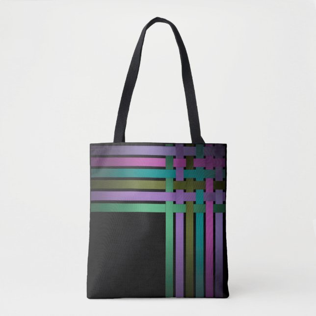 Silk ribbons lines black background pattern bright tote bag (Front)