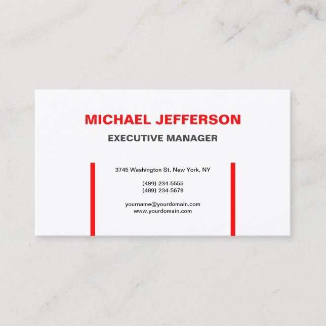 Silk Trendy Modern Elegant Simple Red White Business Card (Front)
