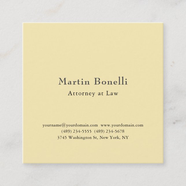 Silk Unique Classic Personalised Custom Jane Cream Square Business Card (Front)