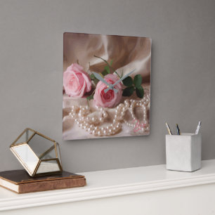 Silken Rose Square Wall Clock
