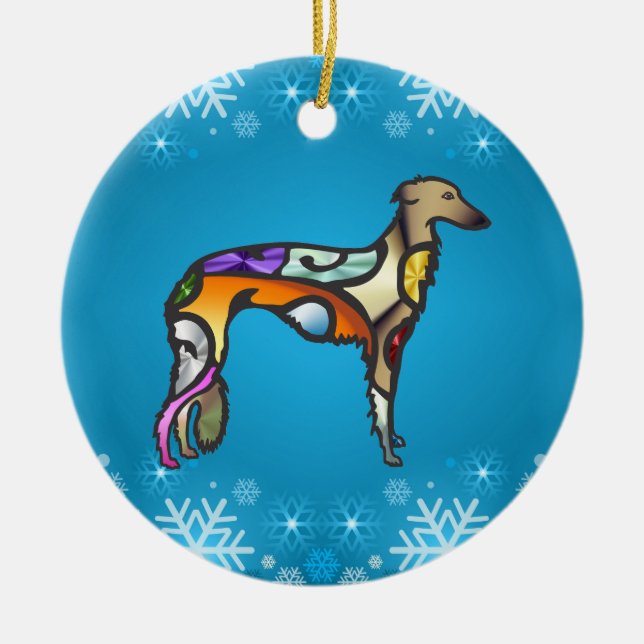 Silken Windhound Ceramic Tree Decoration (Front)