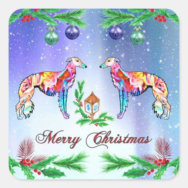 Silken Windhound Christmas Sticker (Front)