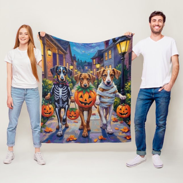 Silken Windhound Dogs in Halloween Costumes Fleece Blanket (In Situ)