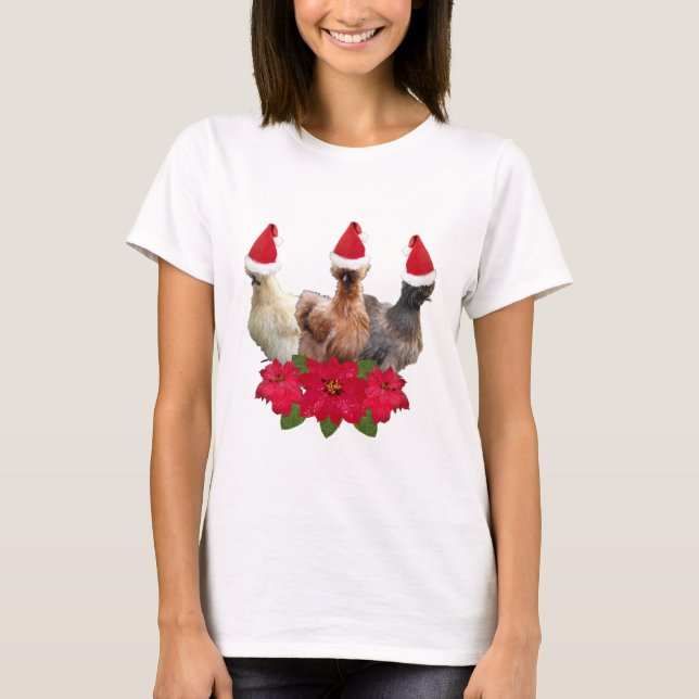 Silkie Bantam Chicken Christmas Santa Hat  T-Shirt (Front)