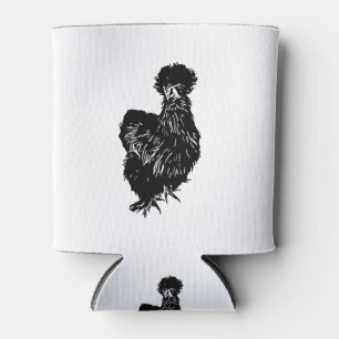 Silkie Bantam Chicken Line Art Drawing Can Cooler