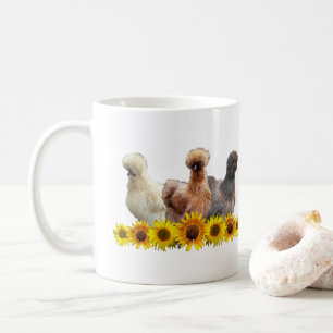 Silkie Bantam Chicken Trio and Sunflowers Coffee Mug