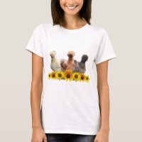 Silkie Bantam Chicken Trio and Sunflowers