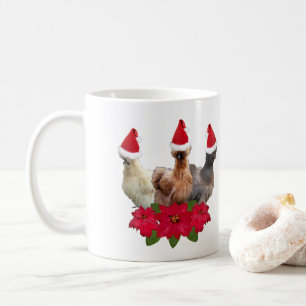 Silkie Bantam Chicken Trio Christmas Poinsettia Coffee Mug