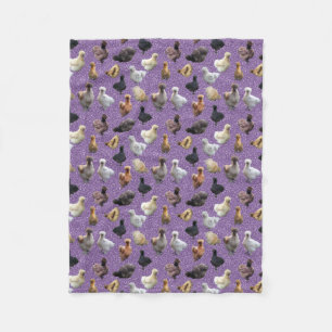 Silkie Bantam Chickens Faux Glitter Purple Fleece Blanket